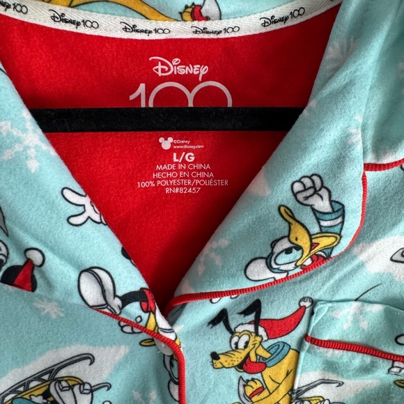 Disney 100 Anniv. Light Blue Mickey Mouse Winter Flannel Pajama Top -  Large - Picture 3 of 6